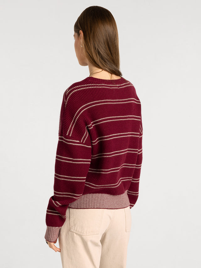 ELY WINE & IVORY STRIPE SWEATER