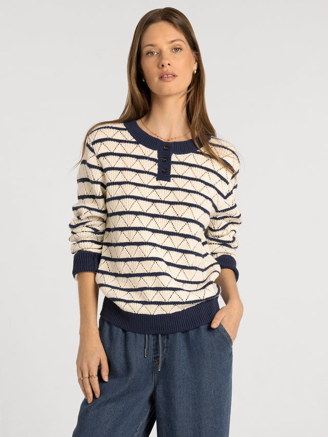 GEMMA OFF WHITE & NAVY STRIPE SWEATER
