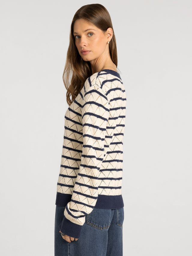 GEMMA OFF WHITE & NAVY STRIPE SWEATER