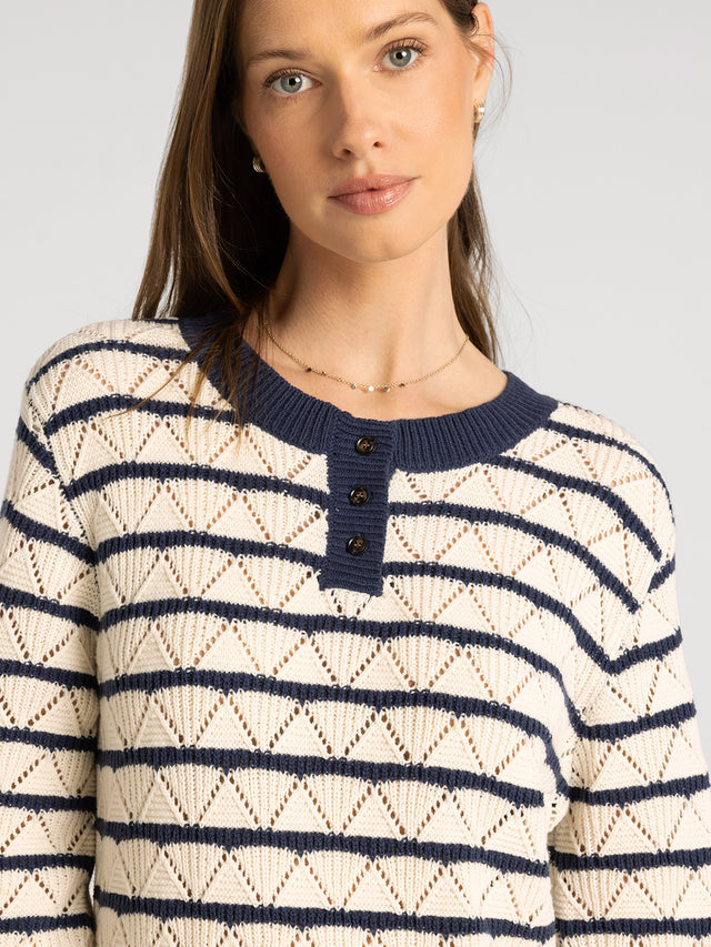 GEMMA OFF WHITE & NAVY STRIPE SWEATER