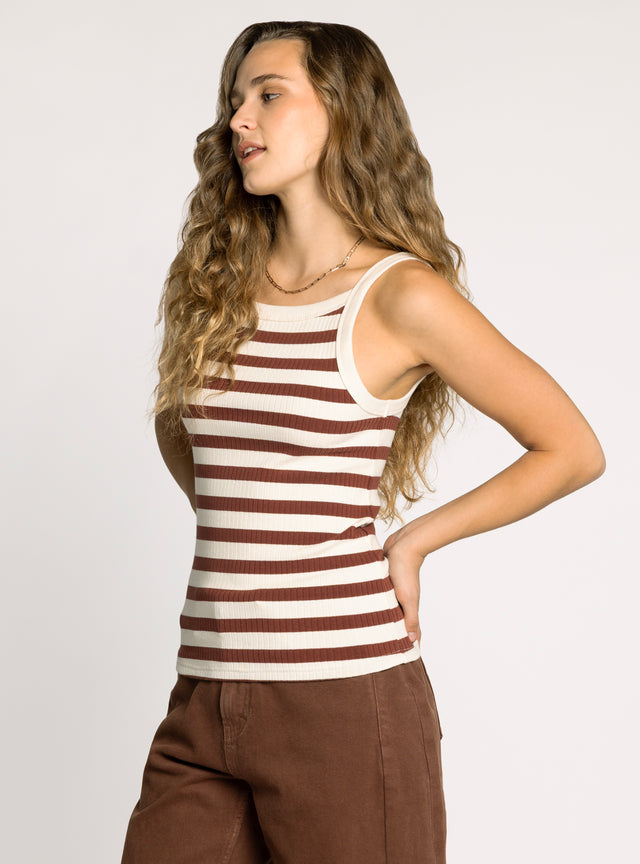 RACHEL CREAM COCOA STRIPE TANK