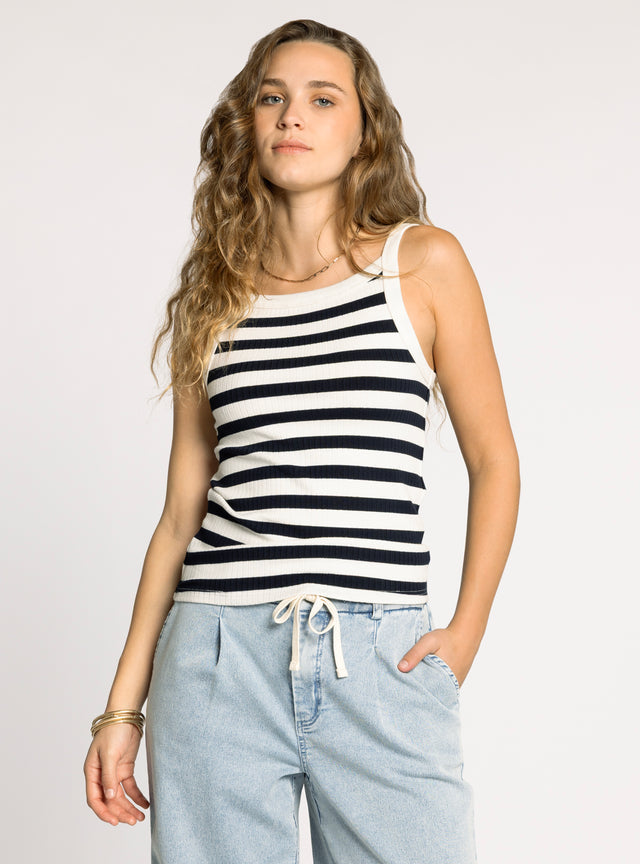 RACHEL CREAM & NAVY STRIPE TANK