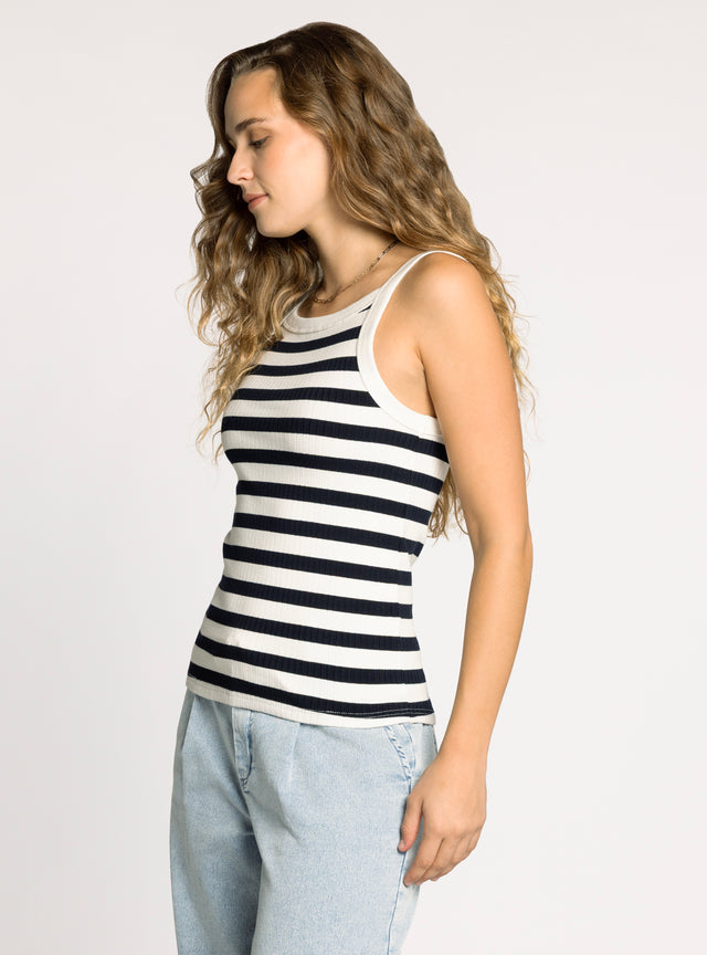RACHEL CREAM & NAVY STRIPE TANK
