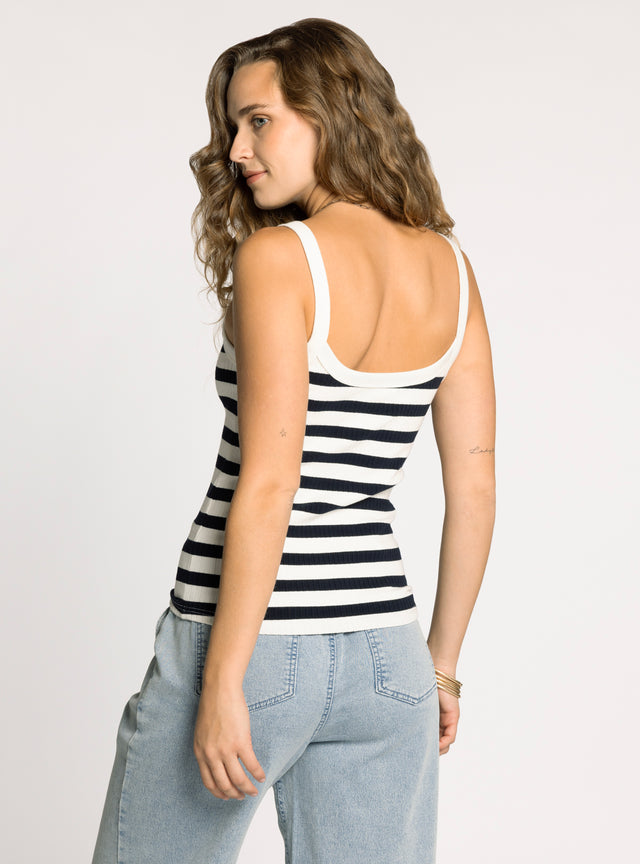 RACHEL CREAM & NAVY STRIPE TANK