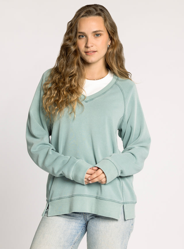 RUBY LIGHT TEAL V-NECK SWEATSHIRT
