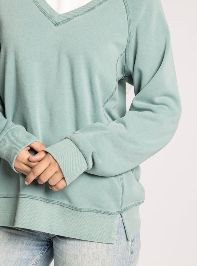 RUBY LIGHT TEAL V-NECK SWEATSHIRT