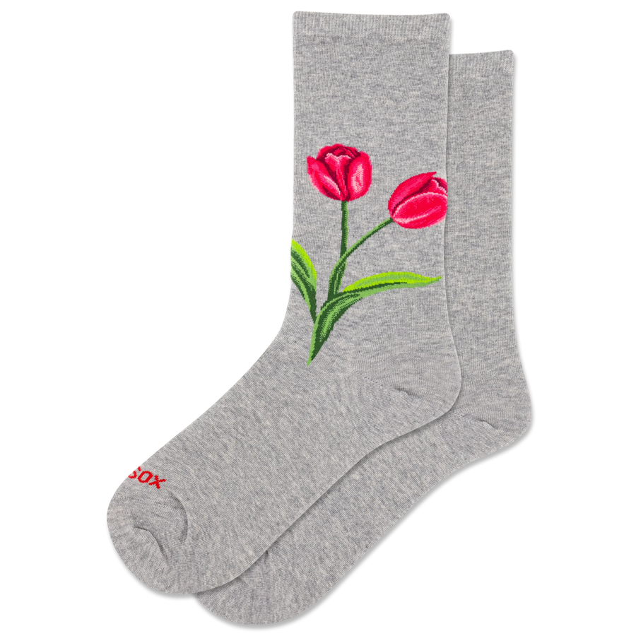 GREY HEATHER TULIP FLORAL CREW SOCKS
