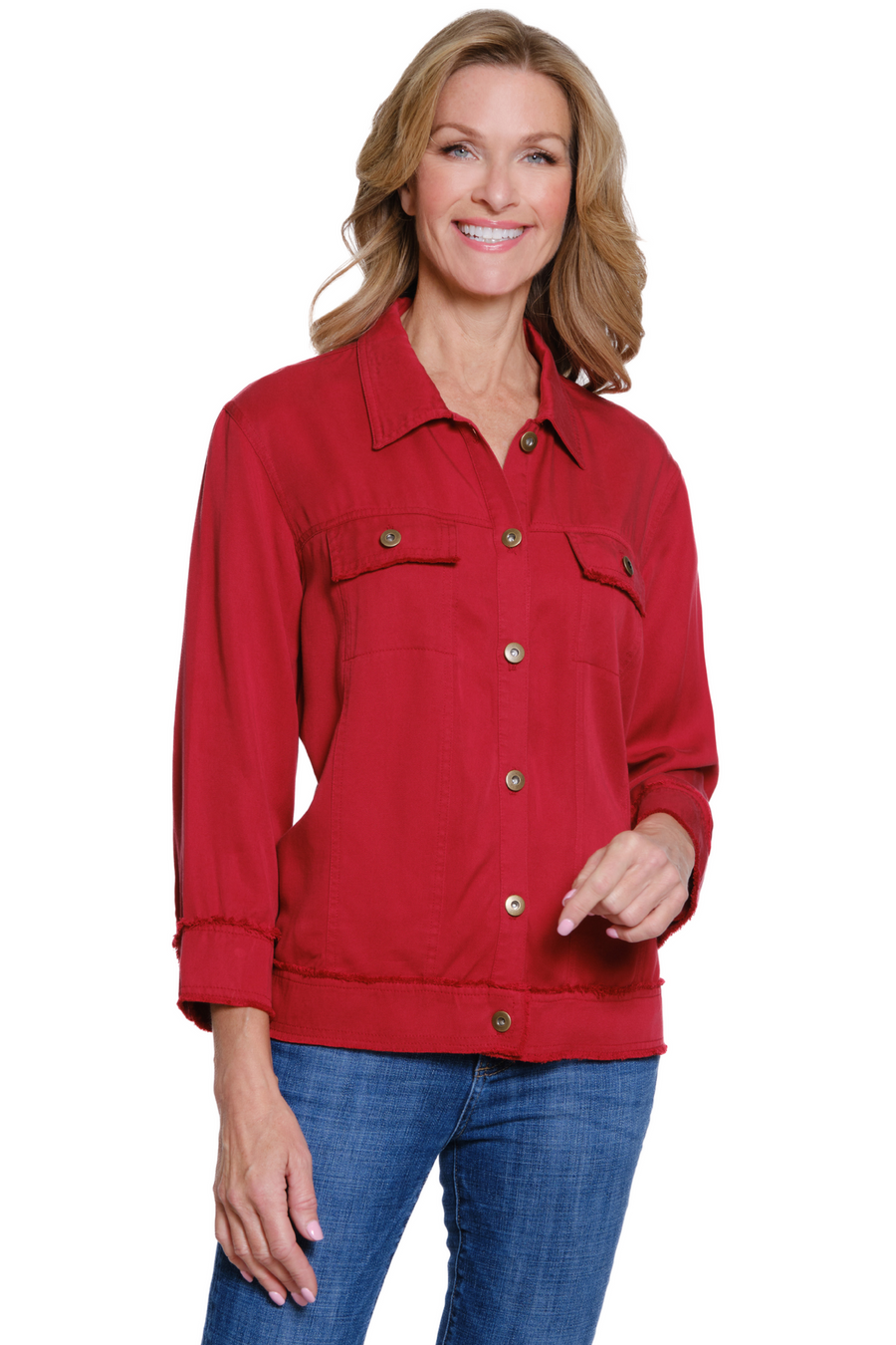 CHILI PEPPER FRINGE HEM JEAN JACKET
