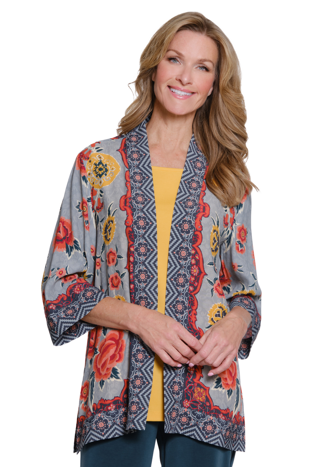FLORAL PRINT OPEN FRONT CREPE JACKET