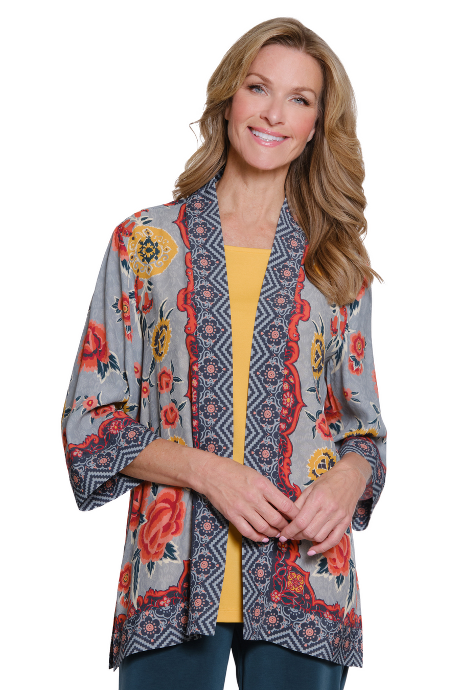 FLORAL PRINT OPEN FRONT CREPE JACKET
