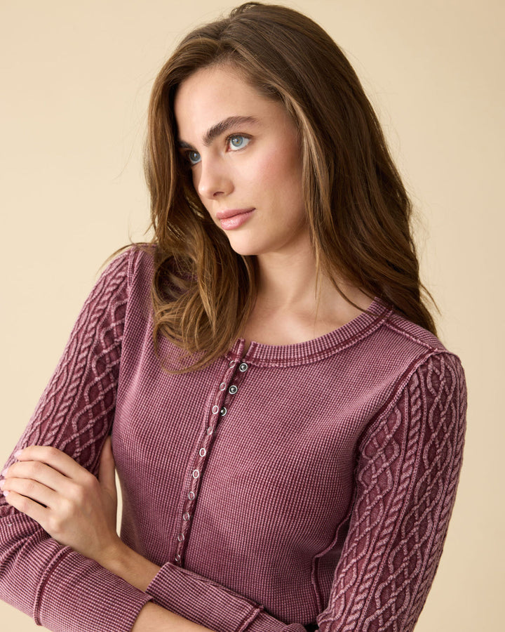 BURGUNDY HATTIEVILLE MIXED MEDIA CABLE HENLEY