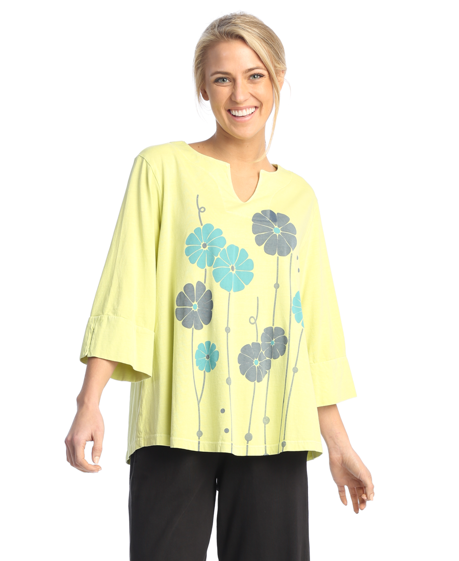 KIWI LILA FLOWERS 3/4 SLEEVE TOP