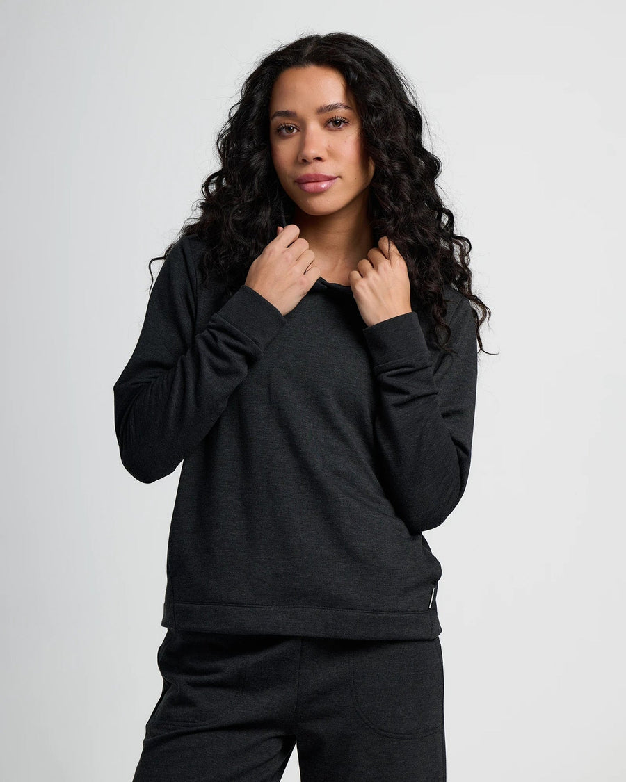 HEATHER BLACK BAMBOO LIGHTWEIGHT FLEECE CROPPED HOODIE
