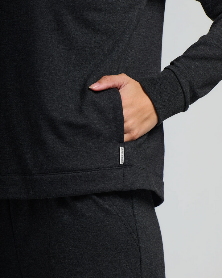HEATHER BLACK BAMBOO LIGHTWEIGHT FLEECE CROPPED HOODIE