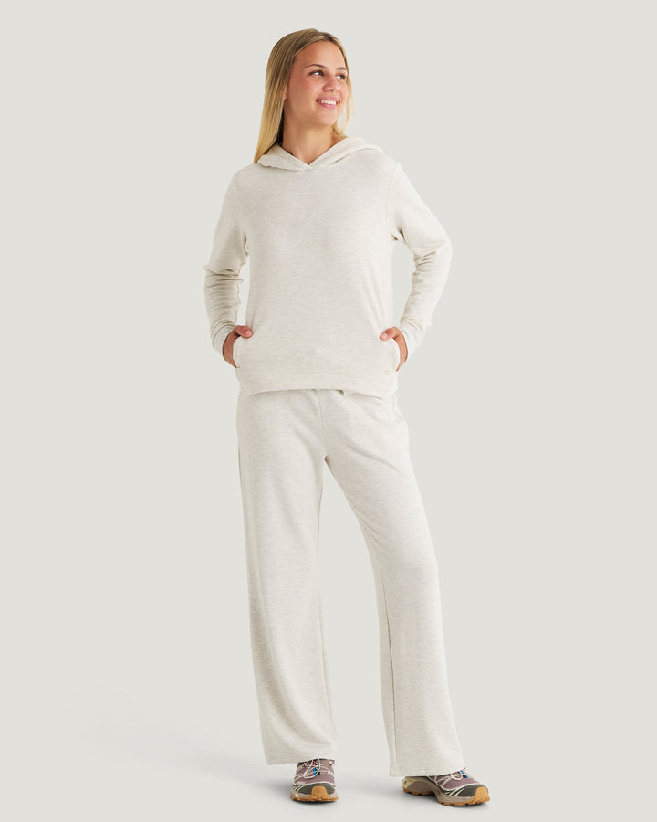 OFF WHITE HEATHER BAMBOO LIGHTWEIGHT FLEECE CROPPED HOODIE