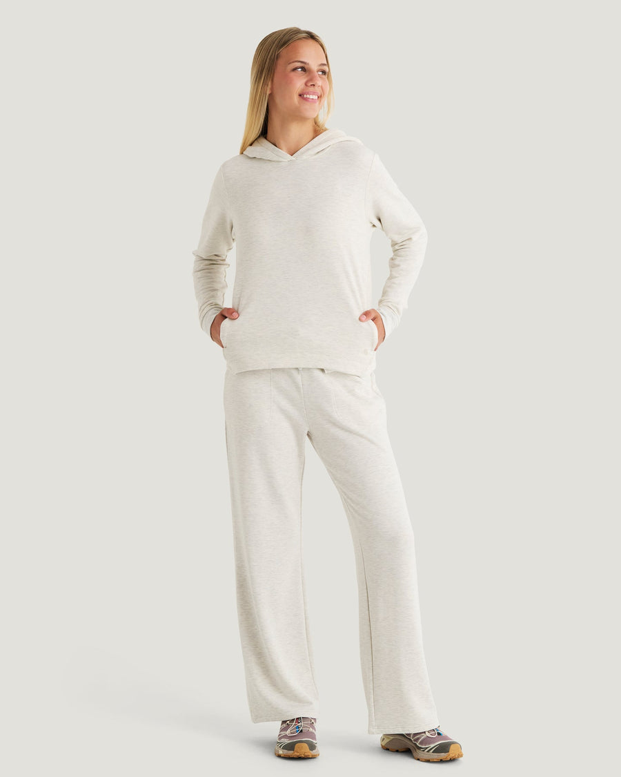 OFF WHITE HEATHER BAMBOO LIGHTWEIGHT FLEECE CROPPED HOODIE
