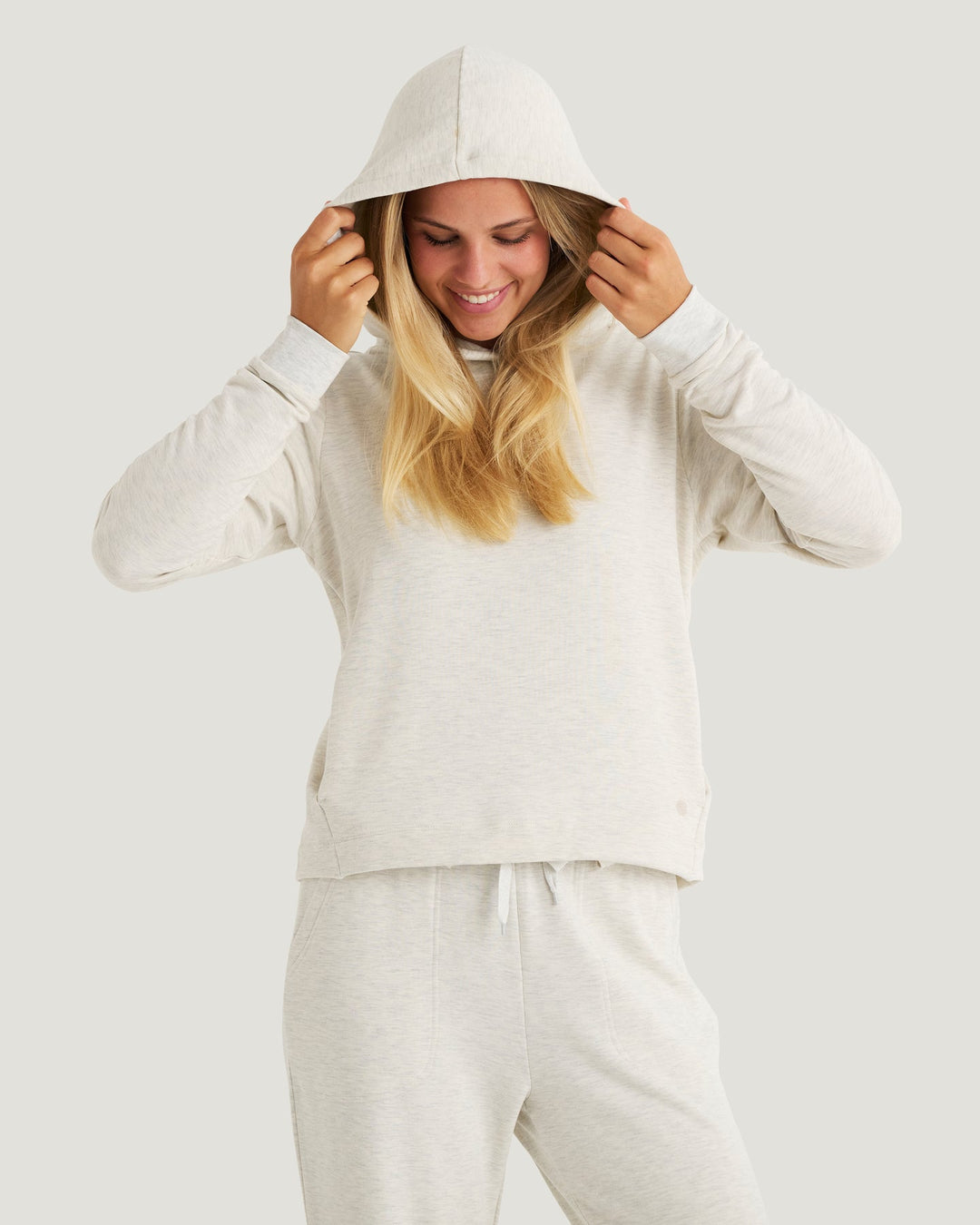 OFF WHITE HEATHER BAMBOO LIGHTWEIGHT FLEECE CROPPED HOODIE
