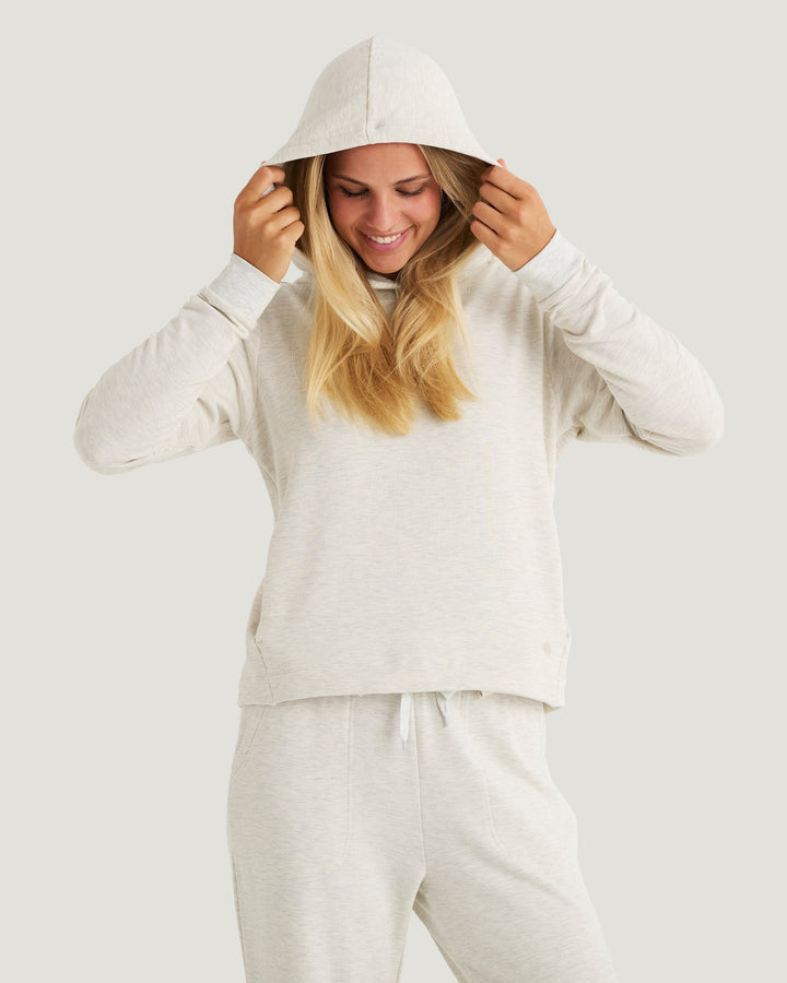 OFF WHITE HEATHER BAMBOO LIGHTWEIGHT FLEECE CROPPED HOODIE
