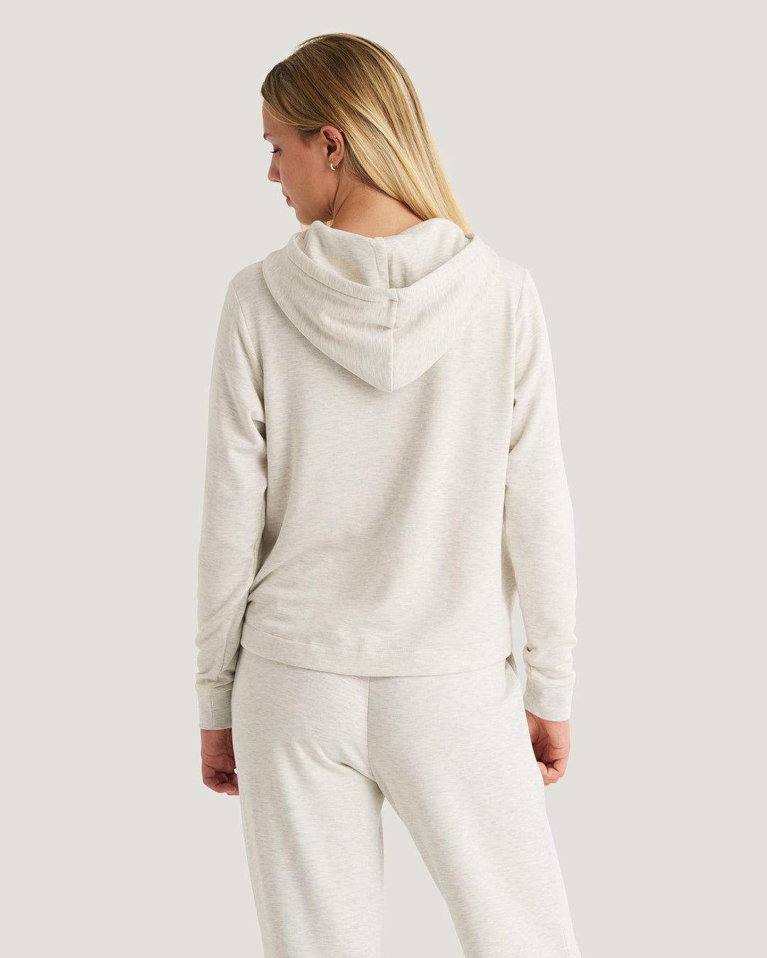 OFF WHITE HEATHER BAMBOO LIGHTWEIGHT FLEECE CROPPED HOODIE