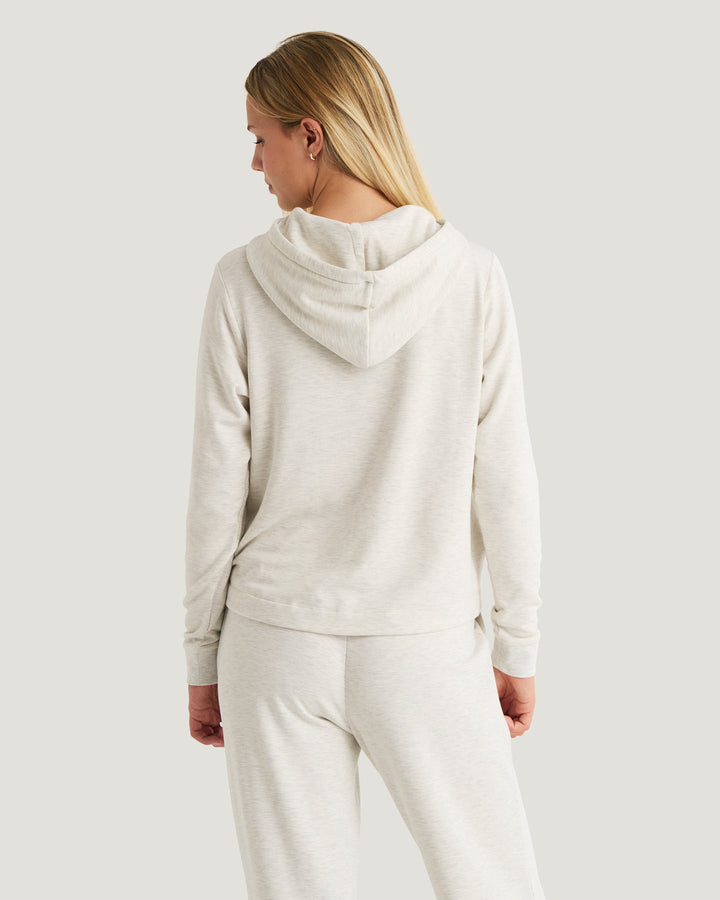 OFF WHITE HEATHER BAMBOO LIGHTWEIGHT FLEECE CROPPED HOODIE