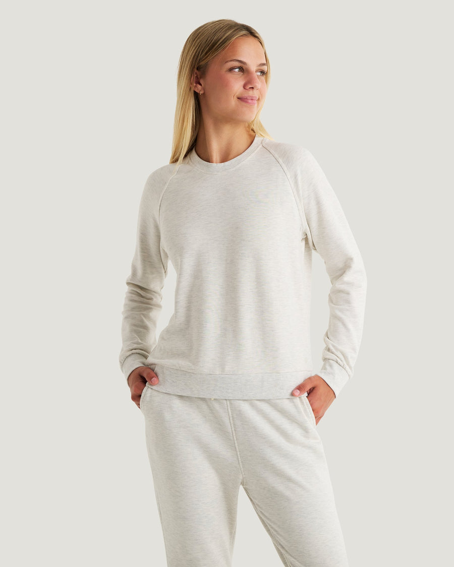OFF WHITE HEATHER BAMBOO LIGHTWEIGHT FLEECE CREW

