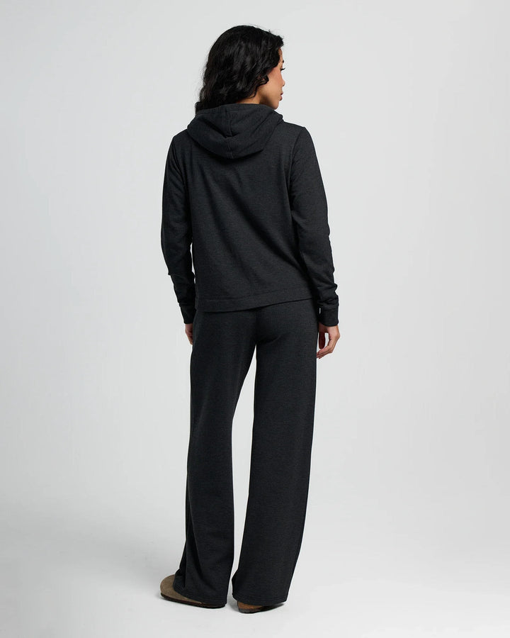 WOMEN'S HEATHER BLACK BAMBOO LIGHTWEIGHT FLEECE WIDE LEG PANT