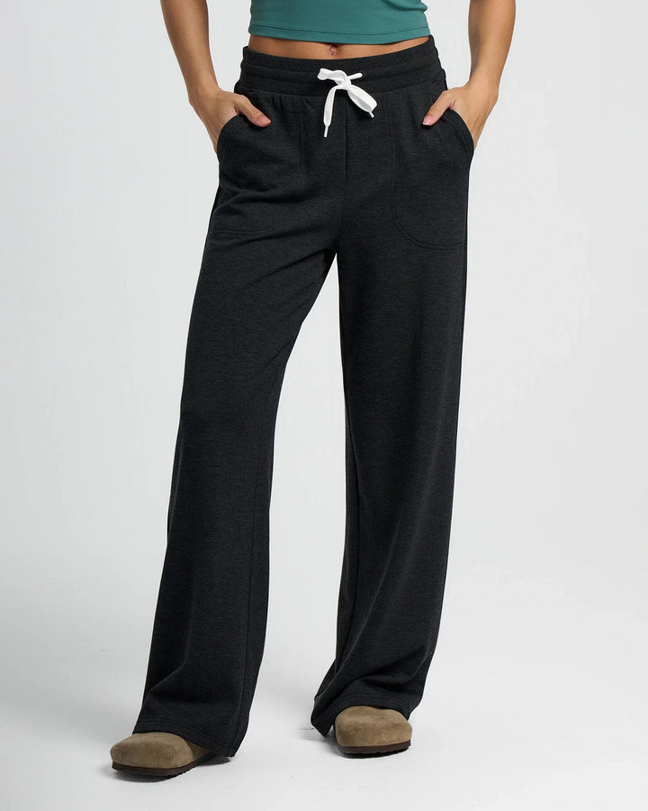 WOMEN'S HEATHER BLACK BAMBOO LIGHTWEIGHT FLEECE WIDE LEG PANT