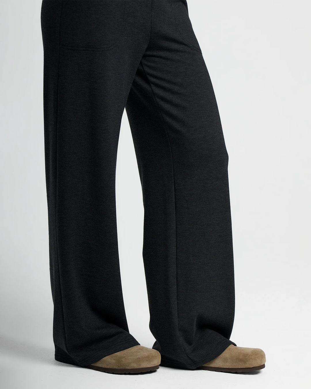 WOMEN'S HEATHER BLACK BAMBOO LIGHTWEIGHT FLEECE WIDE LEG PANT