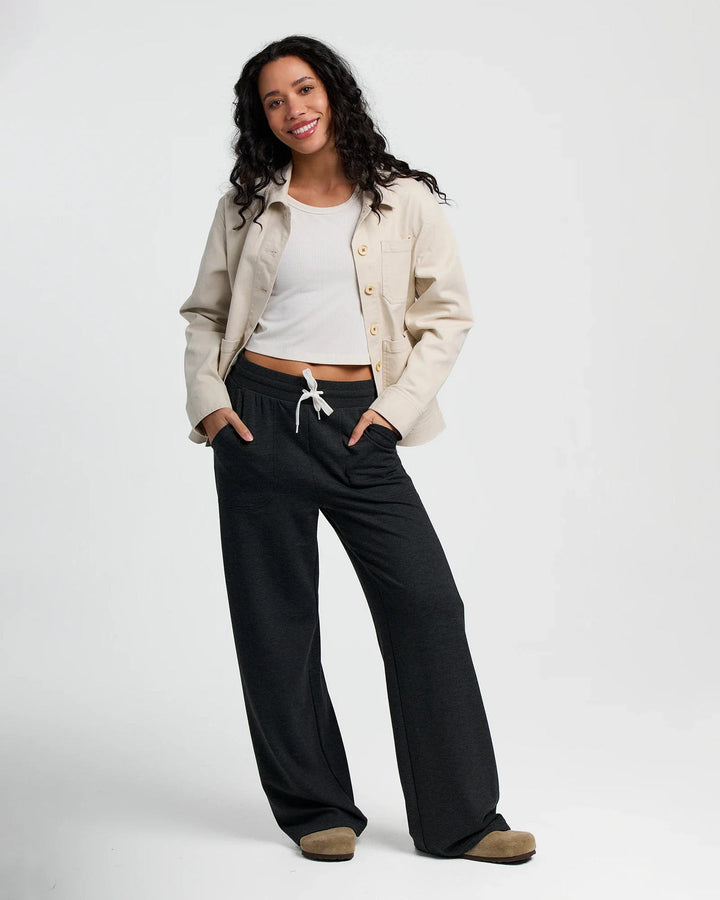 WOMEN'S HEATHER BLACK BAMBOO LIGHTWEIGHT FLEECE WIDE LEG PANT