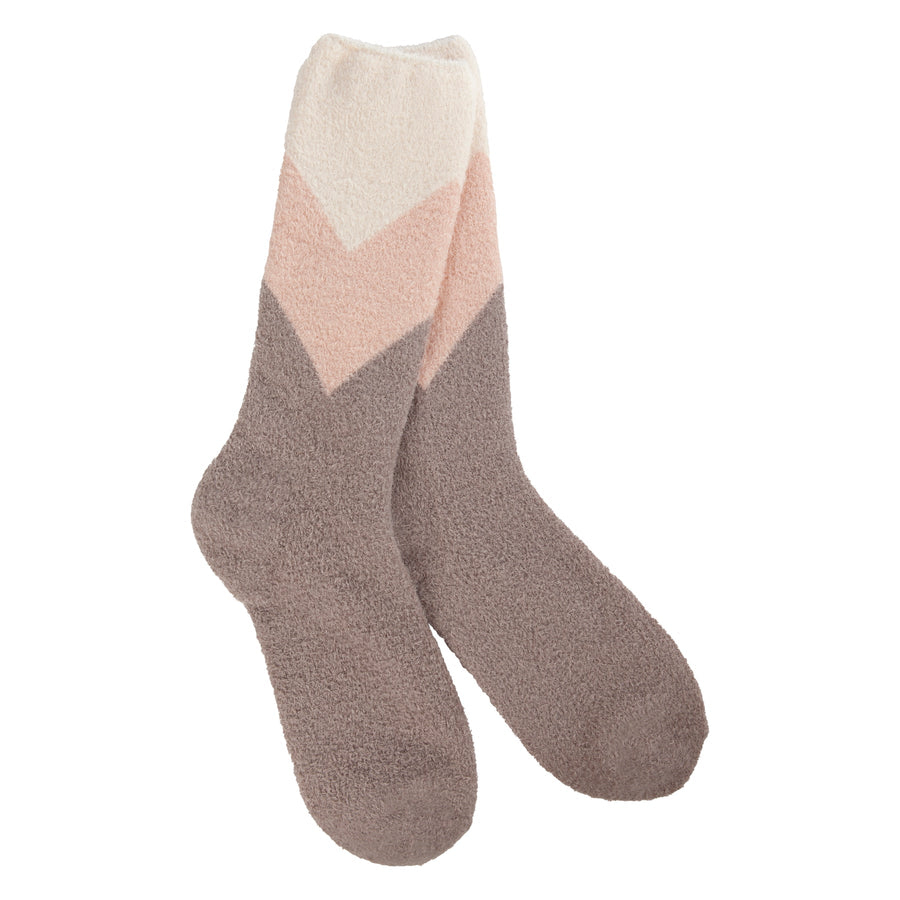 TAUPE CHEVRON COZY CREW SOCKS

