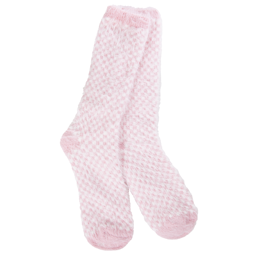 CANDY PINK CHECK FEATHER CREW SOCKS