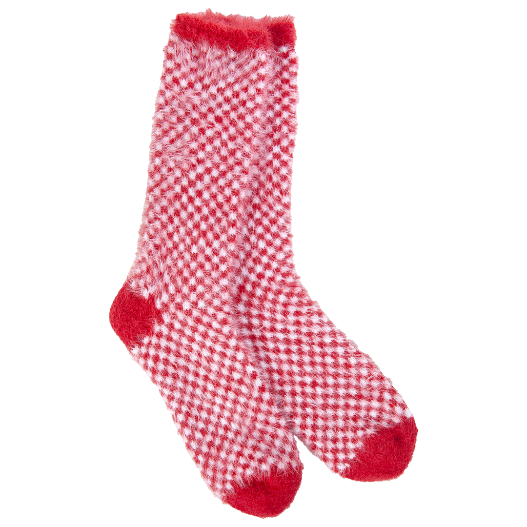 RED CHECK FEATHER CREW SOCKS