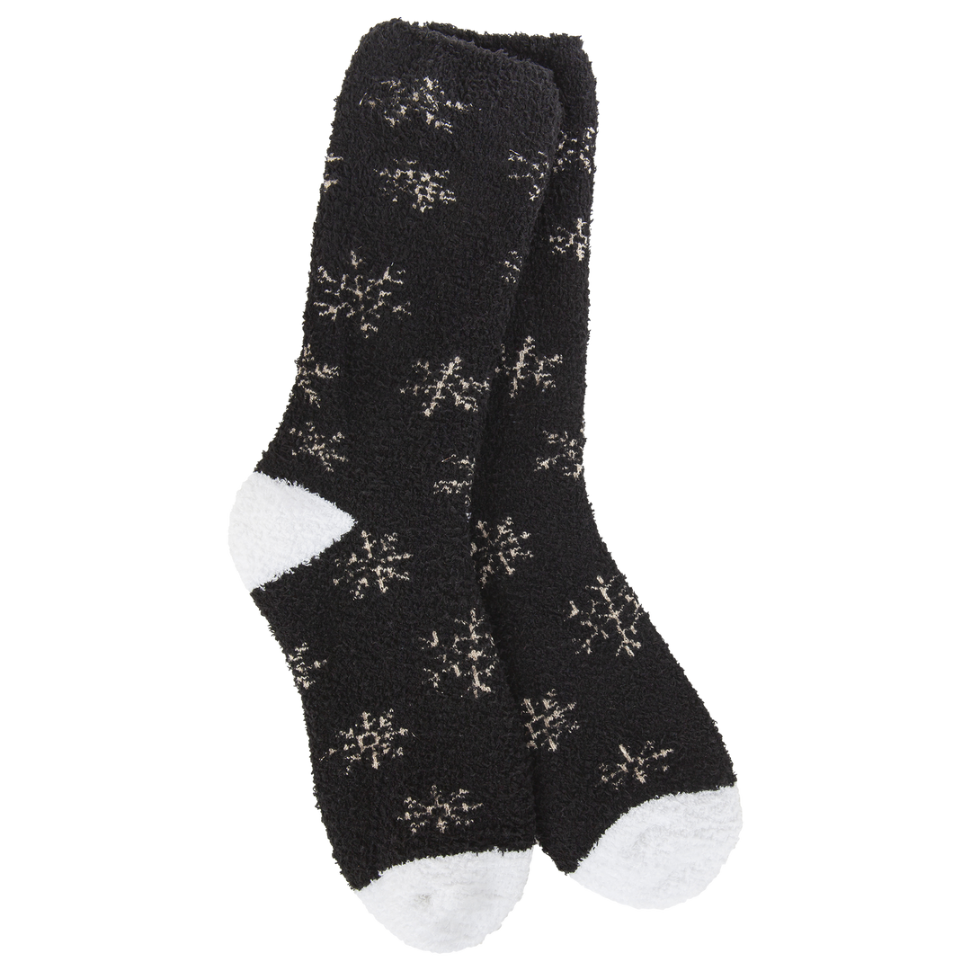 BLACK WINTER SHIMMER  SNOWFLAKES CREW SOCKS