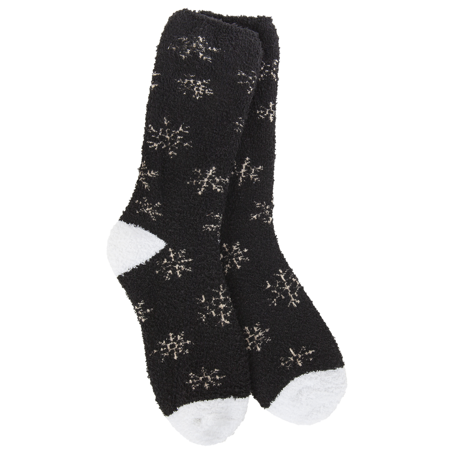 BLACK WINTER SHIMMER  SNOWFLAKES CREW SOCKS
