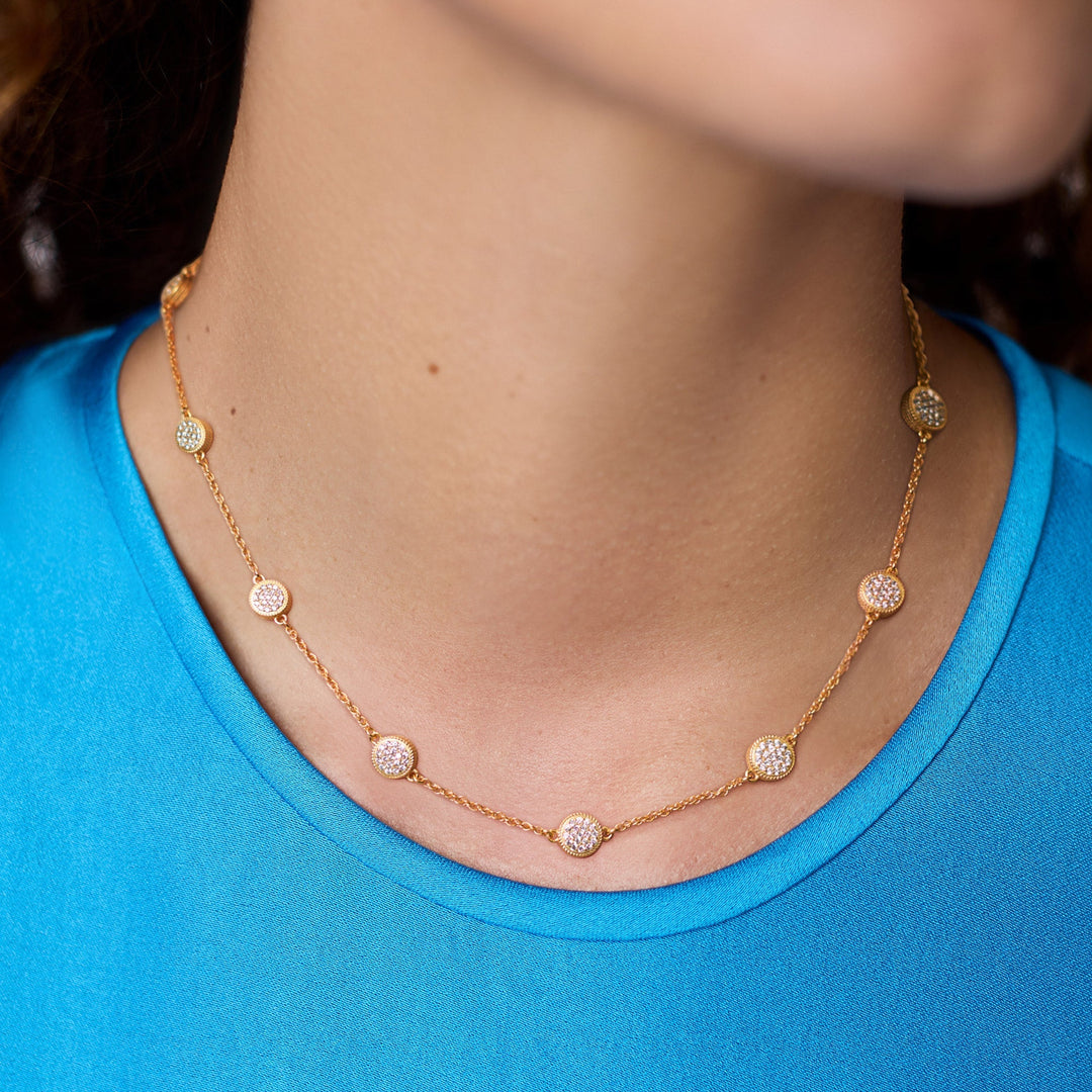 GOLD CUBIC ZIRCONIA WINDSOR DELICATE STATION NECKLACE