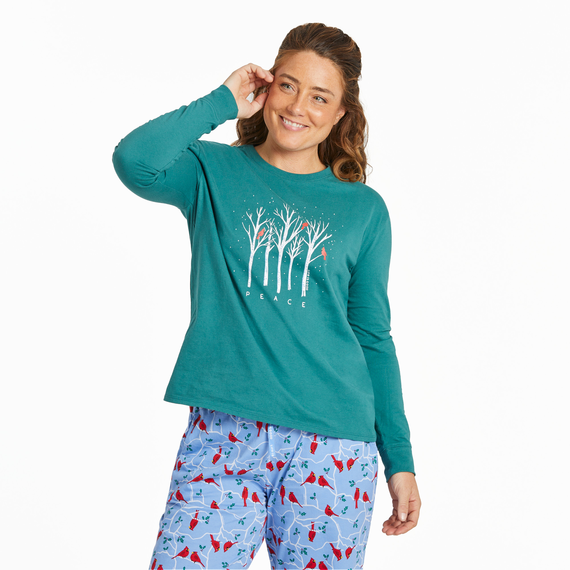 PEACEFUL CARDINAL FOREST LONG SLEEVE SNUGGLE UP RELAXED FIT TEE