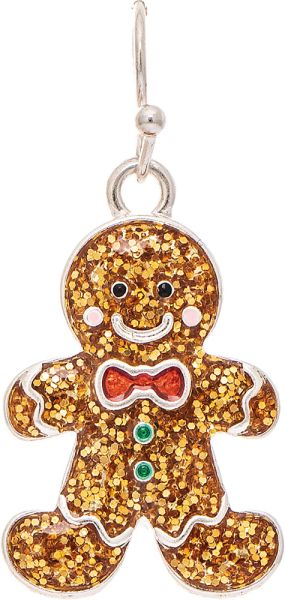 Silver Gold Sparkle Gingerbread Man Earrings