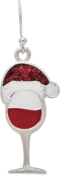 SILVER RED WINE CELEBRATE CHRISTMAS EARRINGS