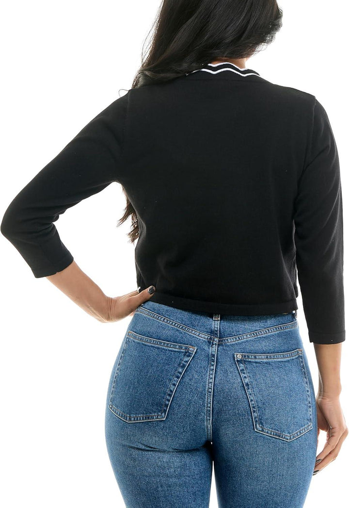 BETSY BLACK CROPPED CARDI W/ SCALLOPED TRIM