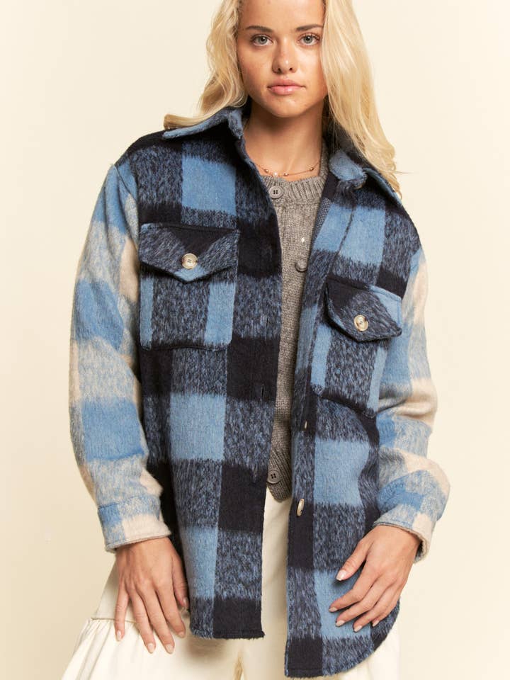 ISLA BLUE MIDNIGHT CHECK PLAID SHACKET