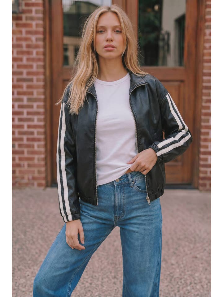 POSH STRIPE BLACK BOMBER JACKET