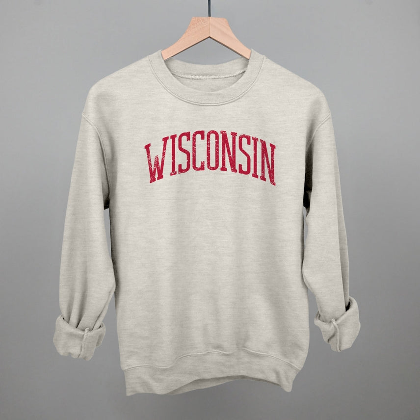 WISCONSIN HEATHER OATMEAL CREW SWEATSHIRT
