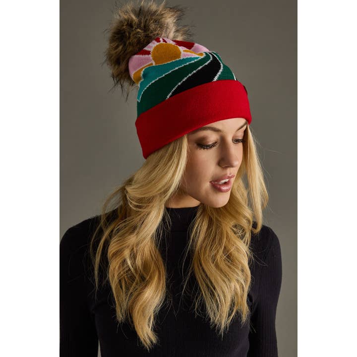 RED SUNRISE LANDSCAPE POM HAT
