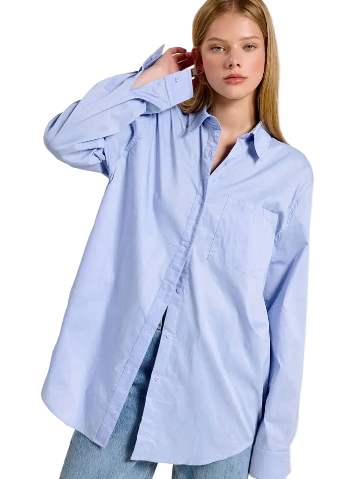 CHAMBRAY CLASSIC BOYFRIEND BUTTON DOWN SHIRT
