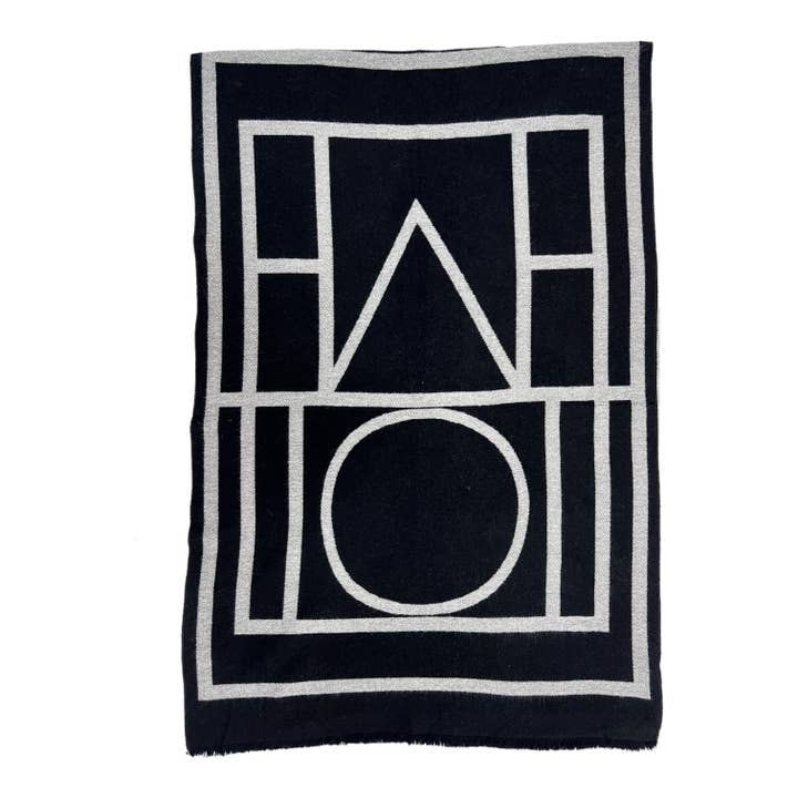 Black Geometric Print Cashmere Blend Scarf
