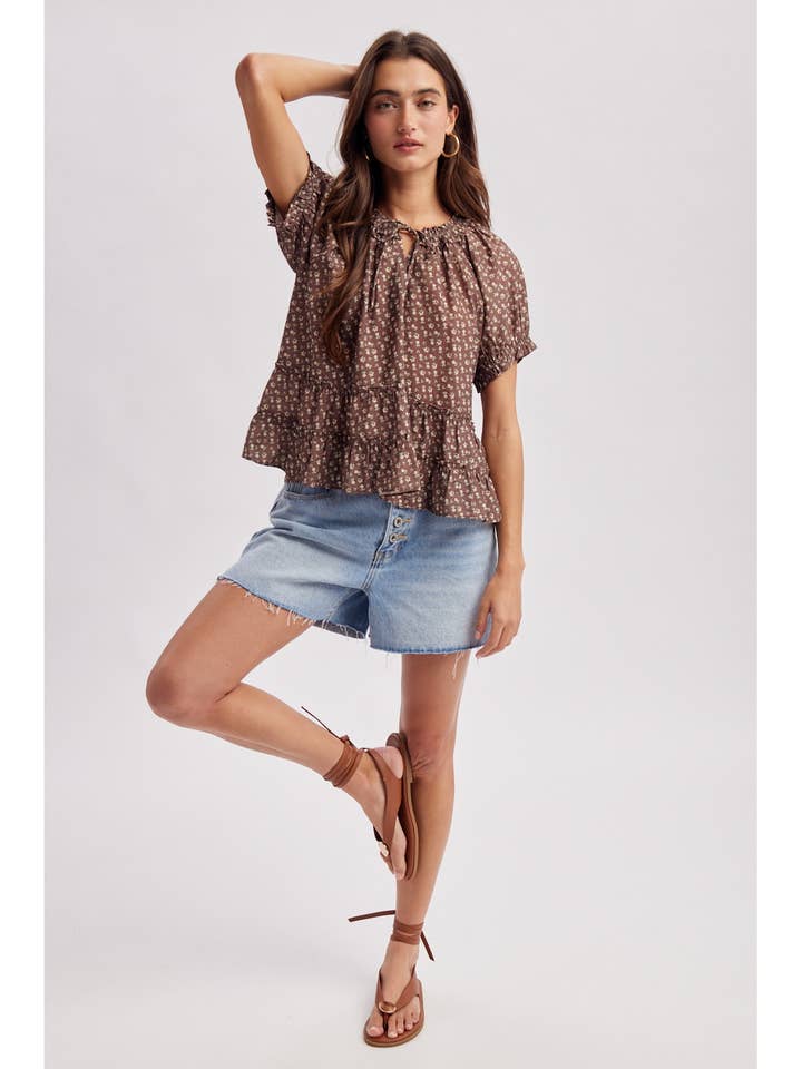 BRITT COCOA MINI FLORAL TOP
