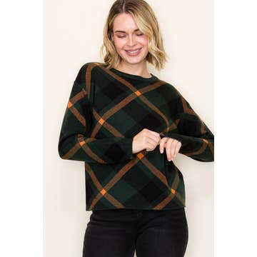 FOREST PLAID JACQUARD CREW NECK SWEATER
