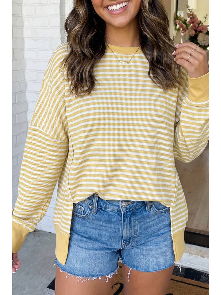 STRAW STRIPE SIDE SLIT CREW
