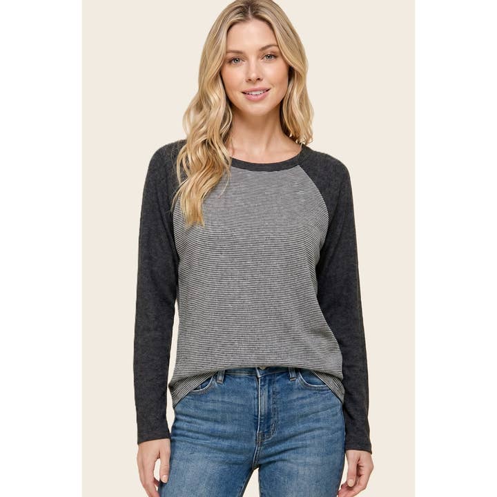 CHARCOAL PINSTRIPE COLOR BLOCK TOP

