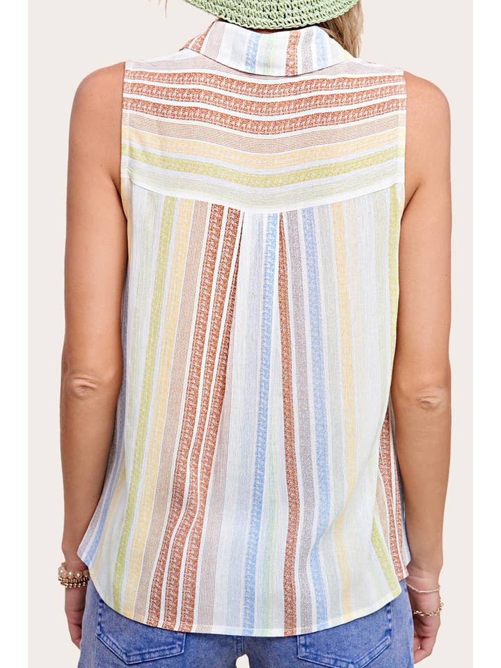 CINNAMON STRIPE TIERED SLEEVELESS TOP